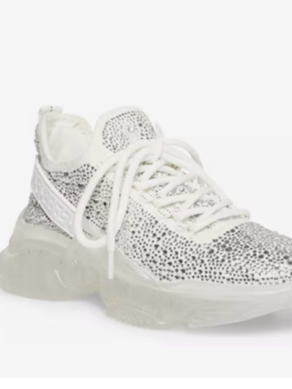 Steve Madden White Knit Sneaker with Silver Sparkle